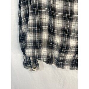 Long sleeve button up shirt v-neck plaid pleated black no size tag large READ